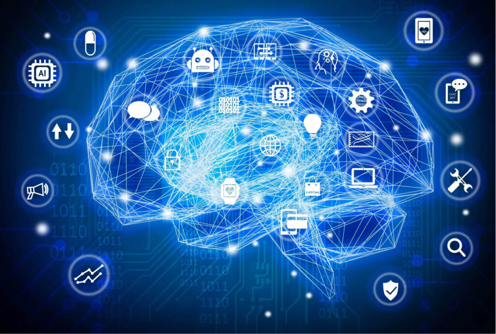 Anklyticx - An image of a brain surrounded by electronic devices.